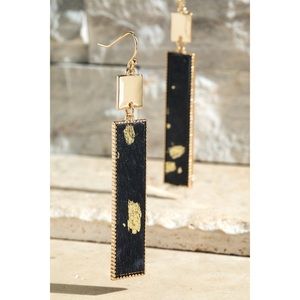 Gold and Black Rectangular Drop Earrings - Unbranded